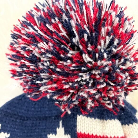 Retro Look Patriotic USA Pom Pom Knit Hat/ Beanie OS - Picture 2 of 4